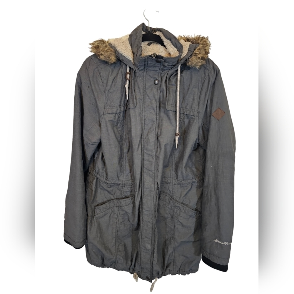 Eddie Bauer XL Cotton Blend Ladder Creek Faux Shearling Parka Hood Pockets